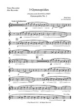3 Gymnopédies, arranged for recorder quintet T/A, B, B, GB, Cb - Parts