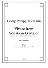 Vivace from Sonata in G Major, arranged for duet: instruments in Eb and Bb - Score and Parts