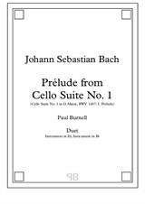 Prélude from Cello Suite No.1, arranged for duet: instruments in Eb and Bb - Score and Parts