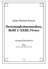 Drottningholmsmusiken, BeRI 2: XXIII, Vivace, arranged for duet: Alto and Tenor Recorder