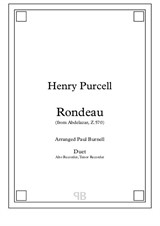 Rondeau from Abdelazar, arranged for duet: Alto and Tenor Recorder - Score and Parts